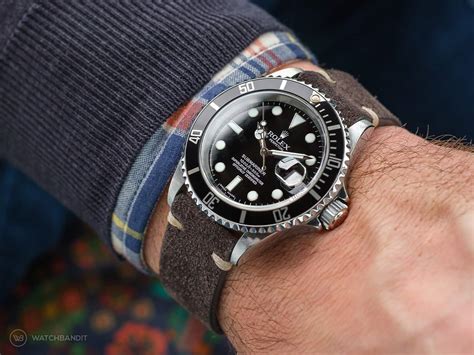 rolex submariner on strap|rolex submariner suede strap.